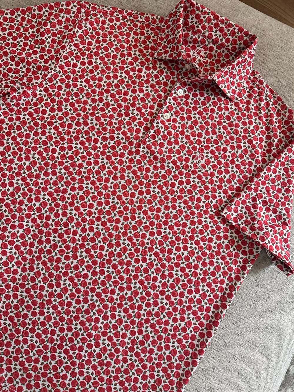 Rhoback Men's Small Red Floral Print Performance Golf Polo Shirt
